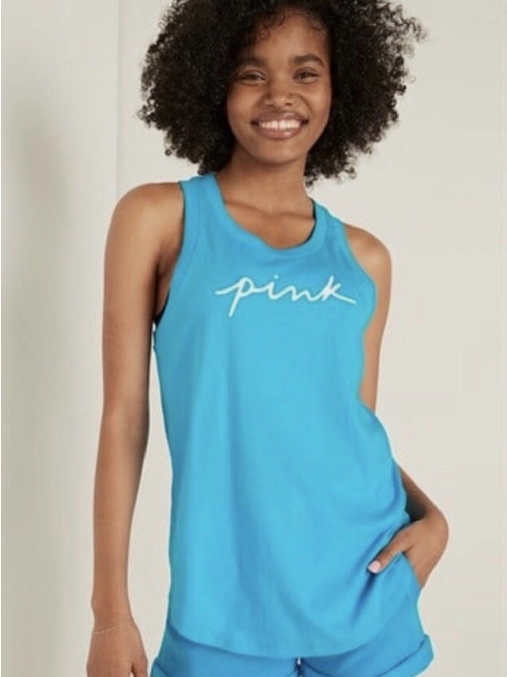 Victoria's Secret PINK Script Logo Turquoise Blue Tank